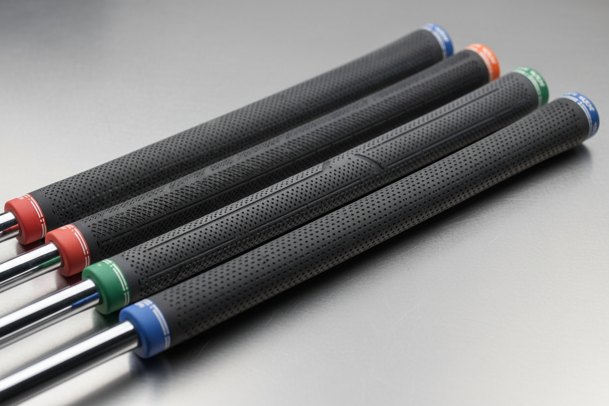 image of 4 golf clubs, close up of the grips